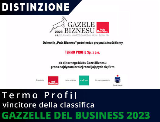 Termo Profil vincitore della classifica GAZZELLE DEL BUSINESS 2023